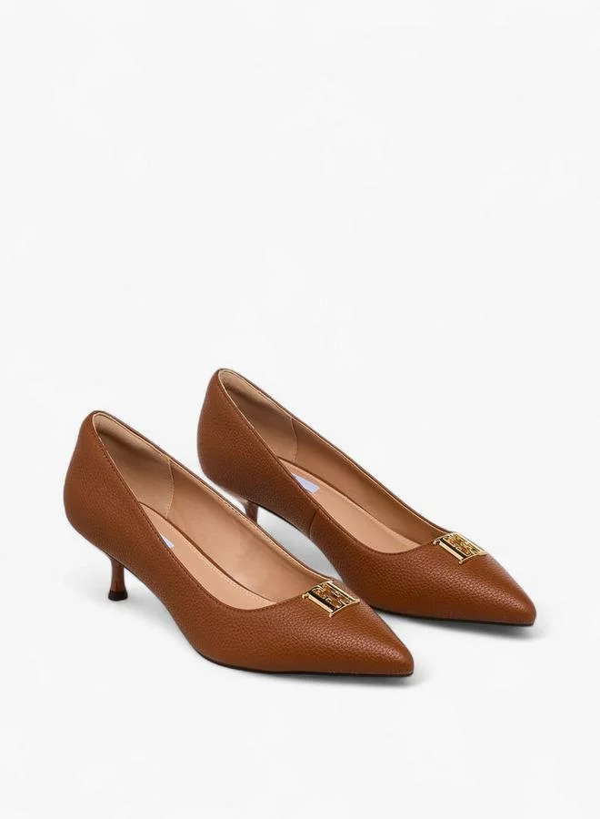 ELLE Women Logo Embellished Kitten Heel Pumps