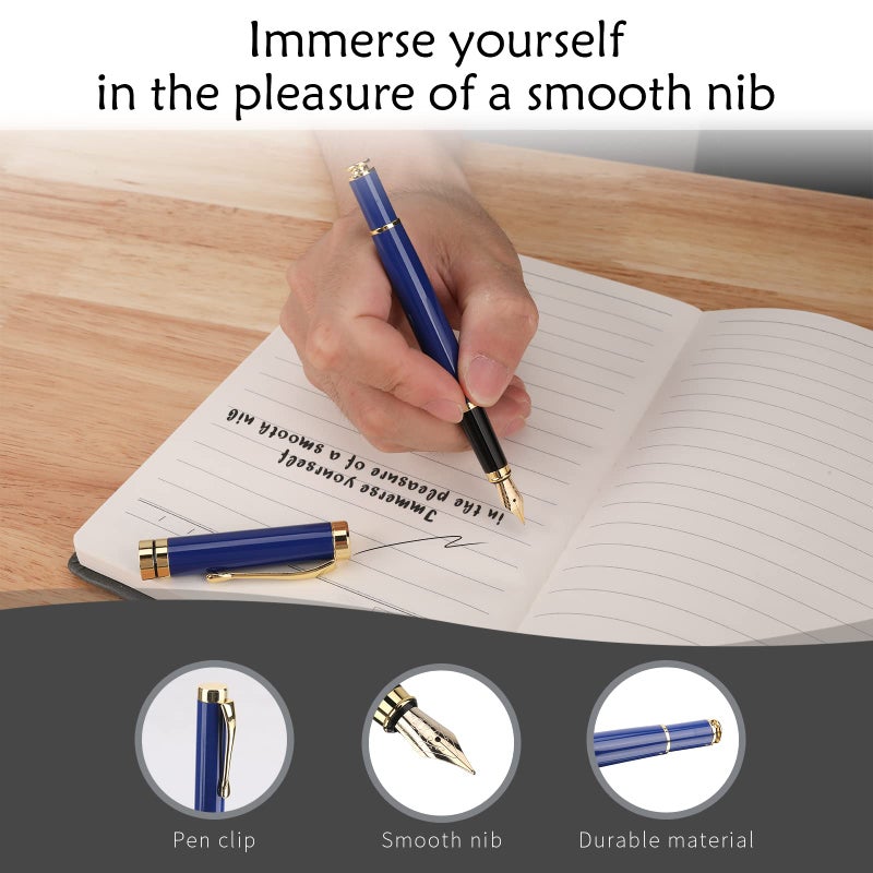 Tiankool Luxury Fountain Pen,Fine Nib, Exquisite Pen Gift Set for Men&Women-Includes 10 Ink Cartridges&Ink Converter- Nice Pens - Blue - Image 4