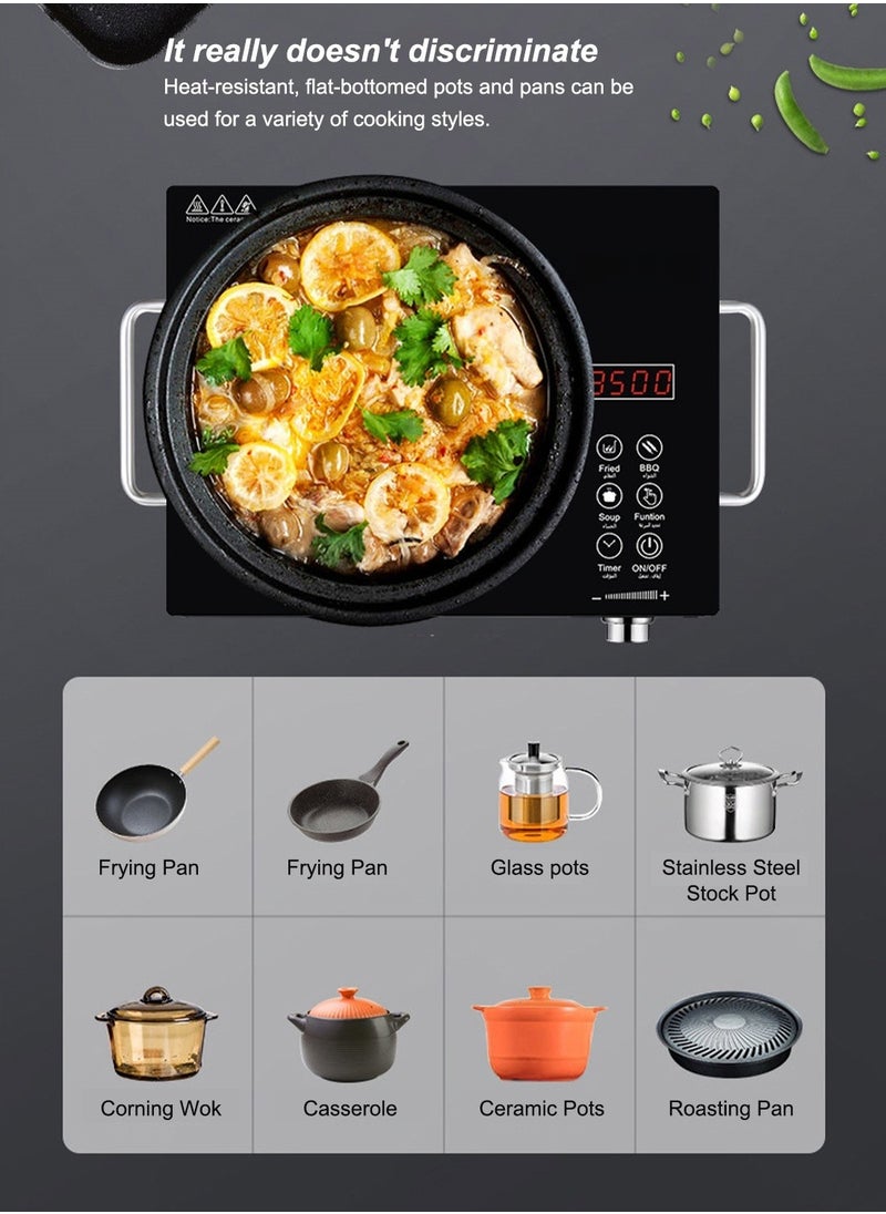 ET-LIFE - 3500W Infrared Induction Cooktop, Electric Stove Burner,  Electric Hot Plate, Single Electric Cooktops Countertop Stoveck DT-228 Black - Image 1