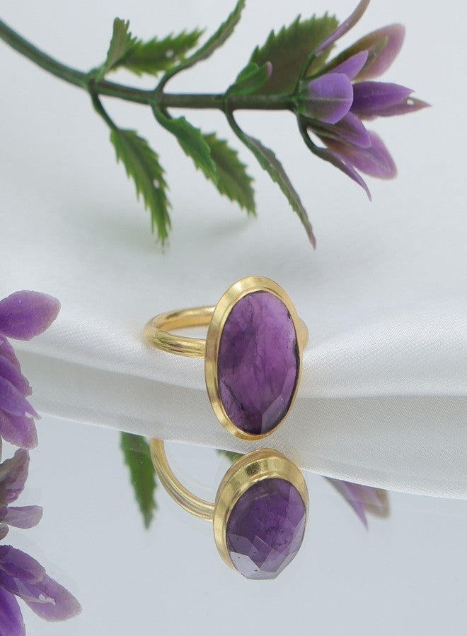 Dua Amethyst Oval Ring – Luxury Gold-Plated Birthstone Jewelry for Women - Image 2