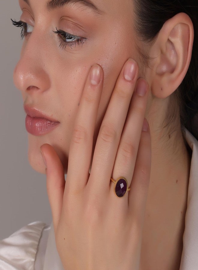 Dua Amethyst Oval Ring – Luxury Gold-Plated Birthstone Jewelry for Women - Image 4