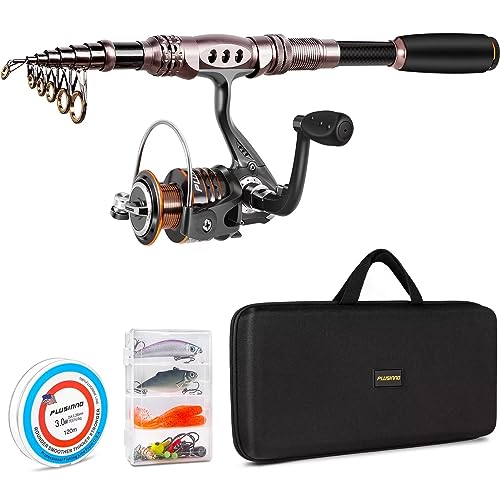 PLUSINNO Fishing Rod and Reel Combos Carbon Fiber Telescopic Fishing Rod with Reel Combo Sea Saltwater Freshwater Kit Fishing Rod Kit (Full Kit with Carrier Case, 2.7M 8.86FT) - Image 1