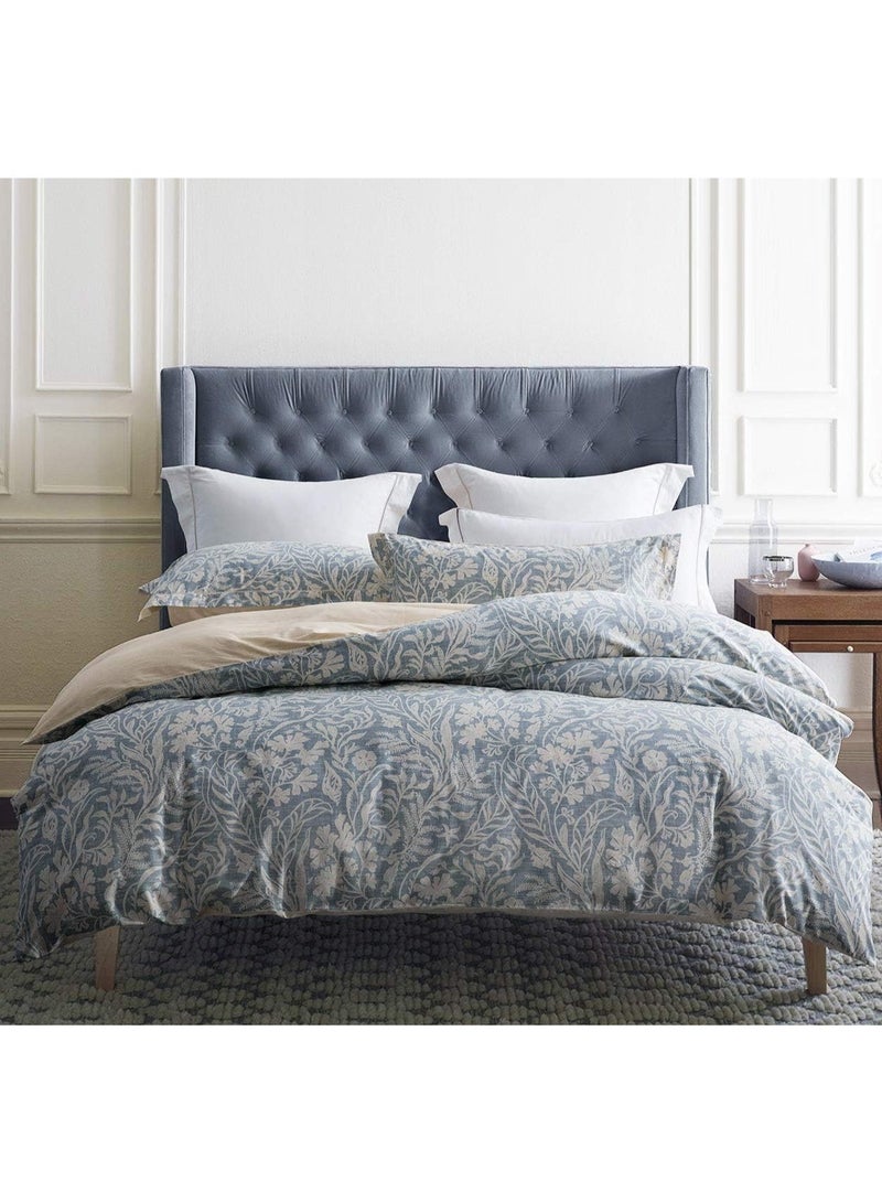 Duvet Cover Twin Size, 600 Thread Count Cotton Beige & Bluish Grey Printed with Luxurious Leaves Pattern Reversible Botanical Comforter Cover Sets, Bedding Set 2Pcs (Twin, Beige Paisley) - Image 1