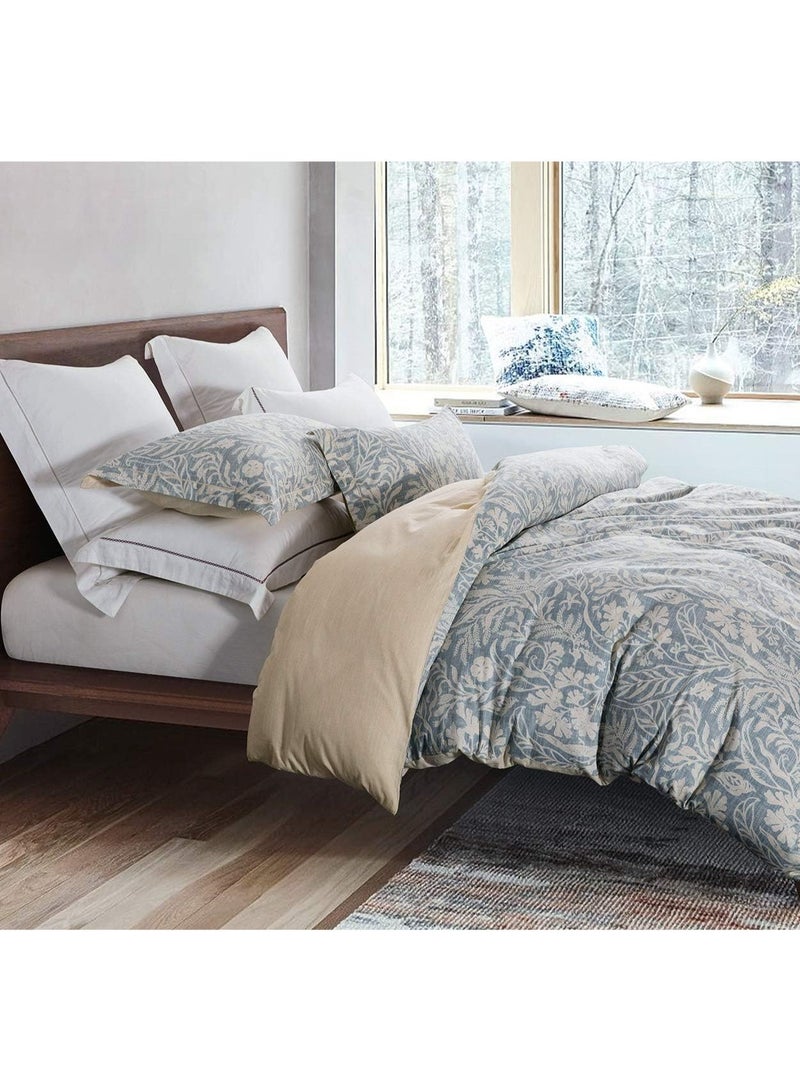 Duvet Cover Twin Size, 600 Thread Count Cotton Beige & Bluish Grey Printed with Luxurious Leaves Pattern Reversible Botanical Comforter Cover Sets, Bedding Set 2Pcs (Twin, Beige Paisley) - Image 2