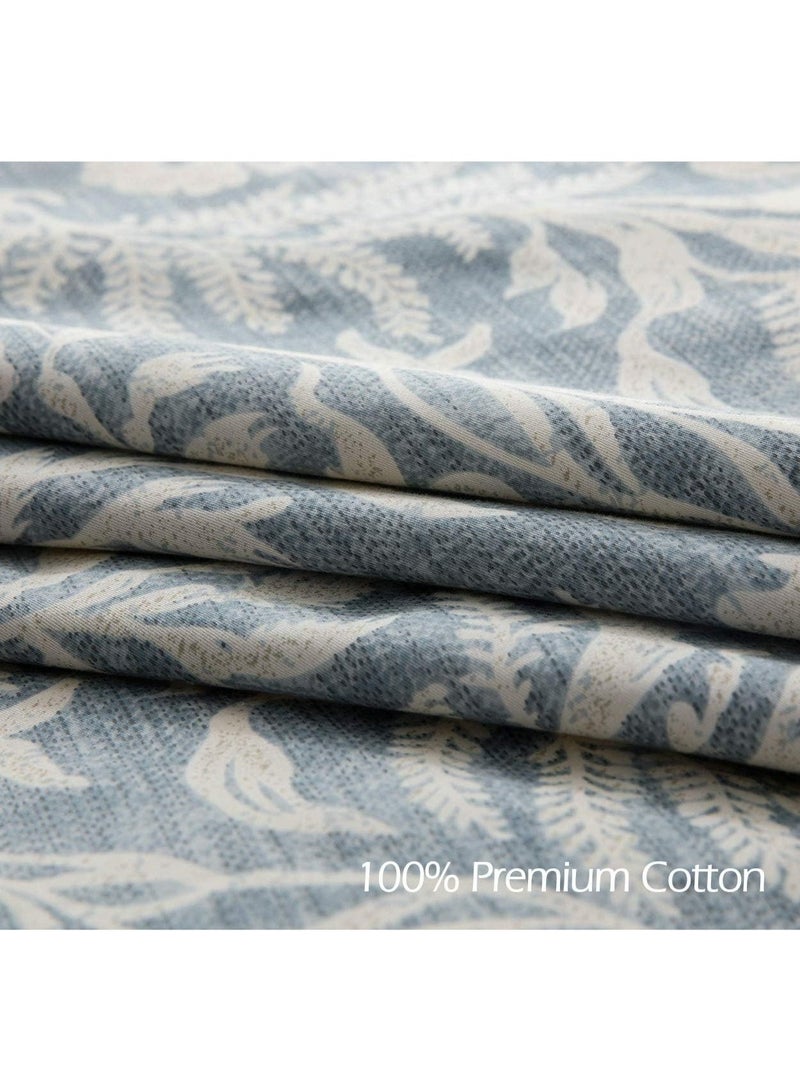 Duvet Cover Twin Size, 600 Thread Count Cotton Beige & Bluish Grey Printed with Luxurious Leaves Pattern Reversible Botanical Comforter Cover Sets, Bedding Set 2Pcs (Twin, Beige Paisley) - Image 3