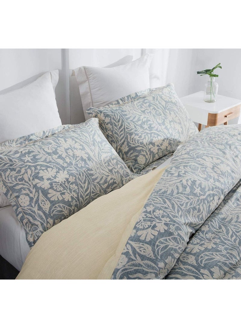 Duvet Cover Twin Size, 600 Thread Count Cotton Beige & Bluish Grey Printed with Luxurious Leaves Pattern Reversible Botanical Comforter Cover Sets, Bedding Set 2Pcs (Twin, Beige Paisley) - Image 5
