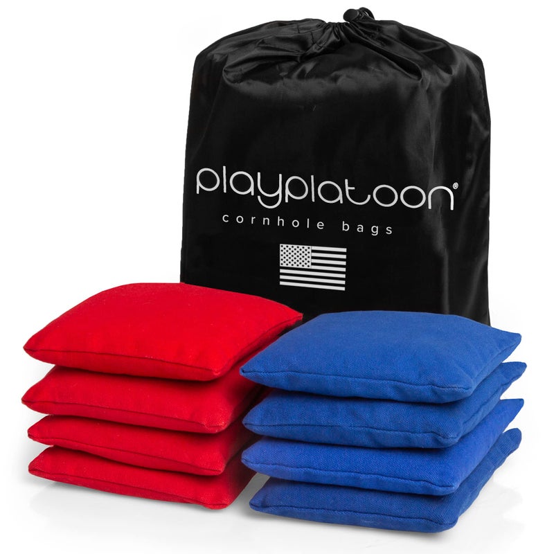 Play Platoon Premium Weather Resistant Duck Cloth Cornhole Bags - Set of 8 Bean Bags for Corn Hole Game - 4 Red & 4 Blue - Image 1