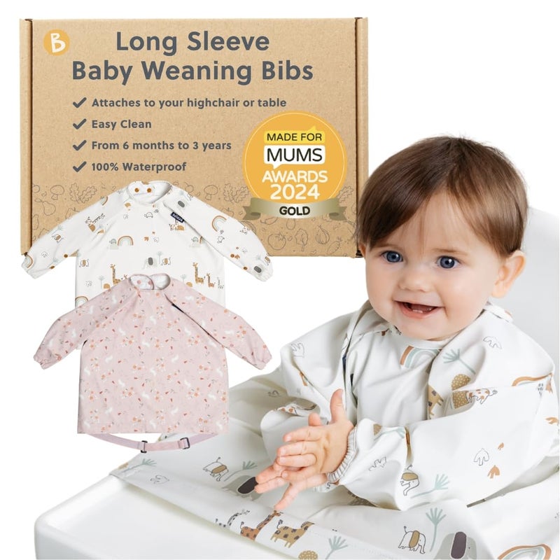 BIBaDO - Long Sleeve Baby Bibs - Babies & Toddlers 6-36 Months - Coverall Baby Led Weaning Bib - Easy Wipe, Soft & Waterproof - Image 1