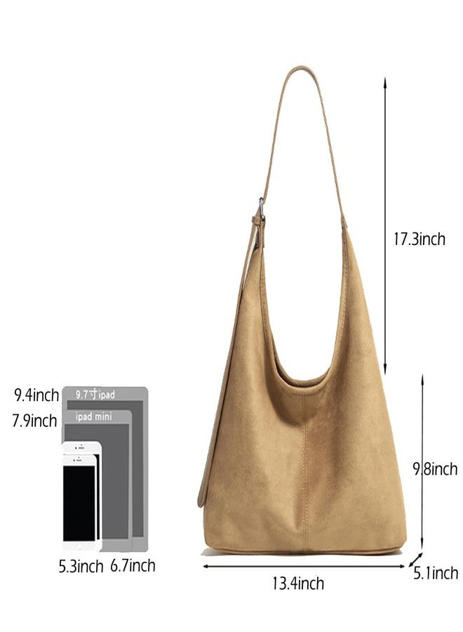 Zhoujazbb Women Large Hobo Bags Underarm Handbag Tote Purses Slouchy Shoulder Bag for Work Travel (Suede Brown) - Image 5