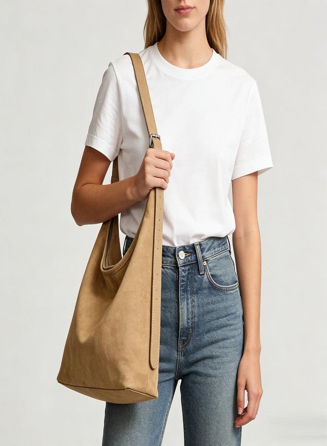 Zhoujazbb Women Large Hobo Bags Underarm Handbag Tote Purses Slouchy Shoulder Bag for Work Travel (Suede Brown) - Image 3