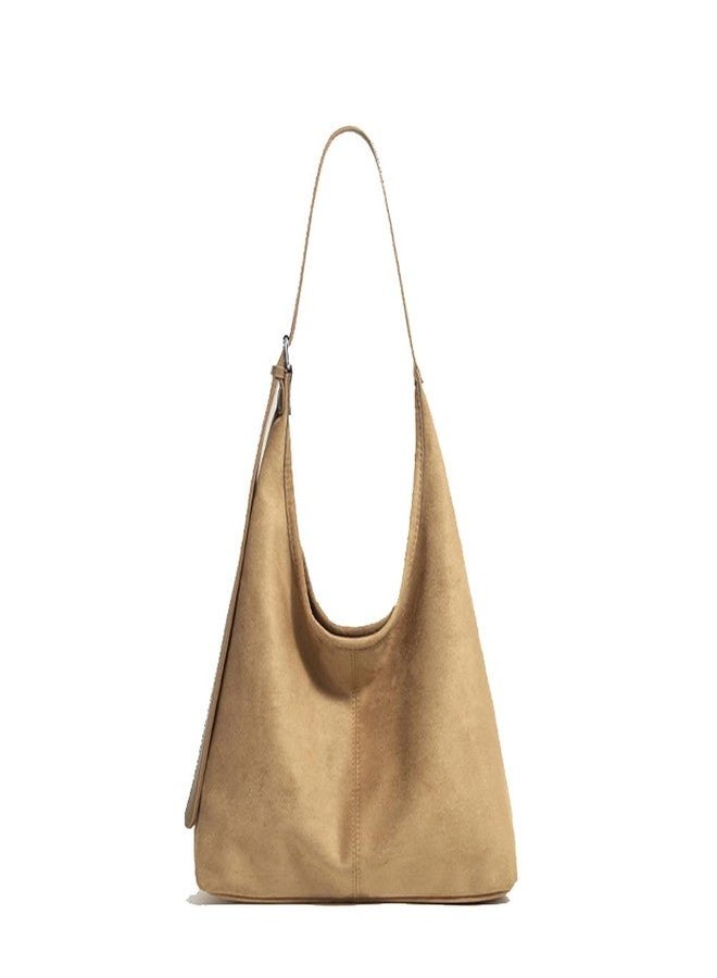 Zhoujazbb Women Large Hobo Bags Underarm Handbag Tote Purses Slouchy Shoulder Bag for Work Travel (Suede Brown) - Image 1