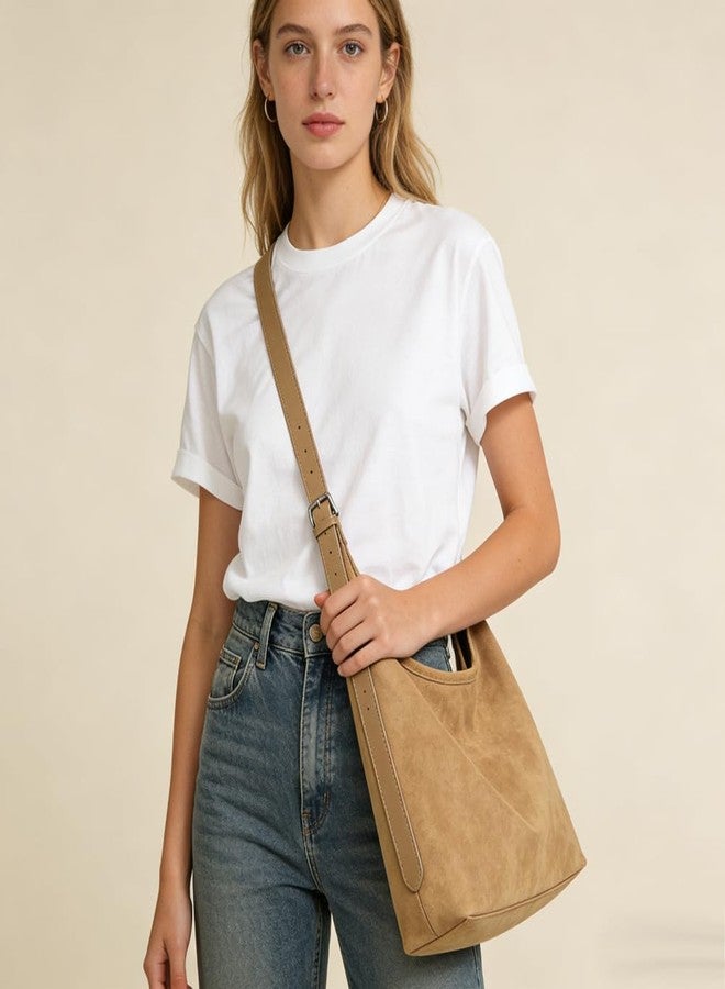 Zhoujazbb Women Large Hobo Bags Underarm Handbag Tote Purses Slouchy Shoulder Bag for Work Travel (Suede Brown) - Image 2