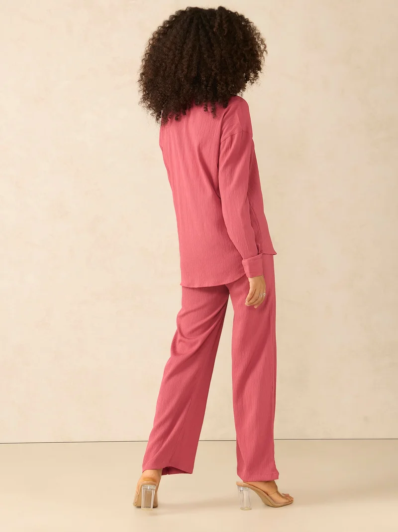 OUTZIDR Pink Pink Oversized Shirt & Pant Co-Ord Set for Women | Best Price UAE