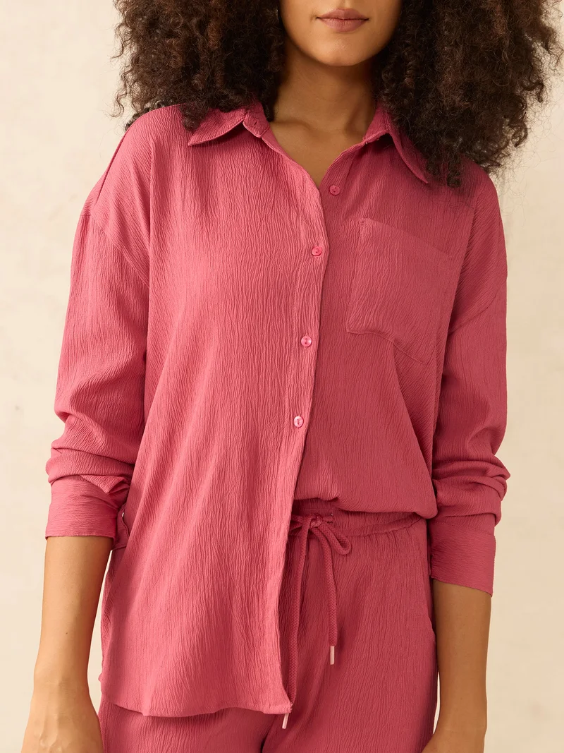 OUTZIDR Pink Pink Oversized Shirt & Pant Co-Ord Set for Women | Best Price UAE