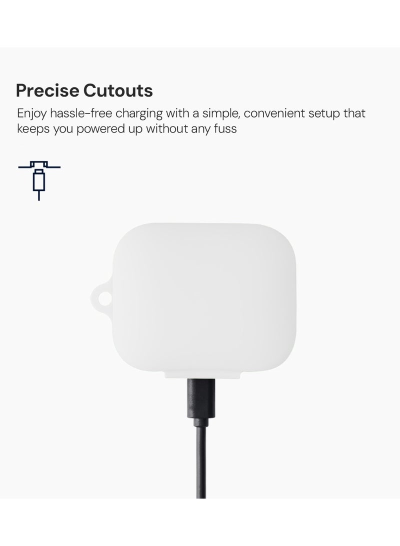 O Ozone Silicone Case For OnePlus Buds 3 Case with Keychain, Soft Silicone Full-Body Shockproof Protective Skin Headphone Cover for Men Women- White - Image 3