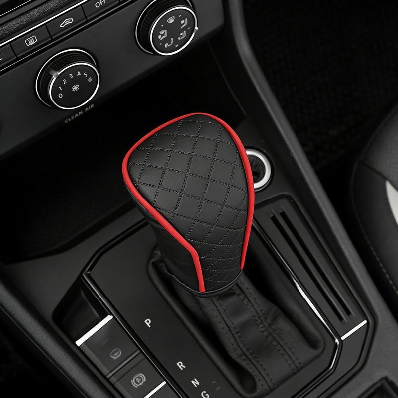 PU Leather Gear Shift Knob Sleeve for Cars - Universal Gear Stick Handle Protector - Dustproof Non-Slip Shift Knob Cover for Vehicle Interior Black and Red - Image 3