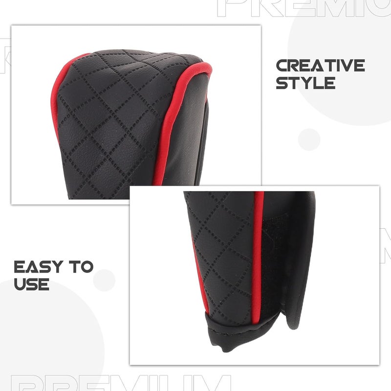 PU Leather Gear Shift Knob Sleeve for Cars - Universal Gear Stick Handle Protector - Dustproof Non-Slip Shift Knob Cover for Vehicle Interior Black and Red - Image 2