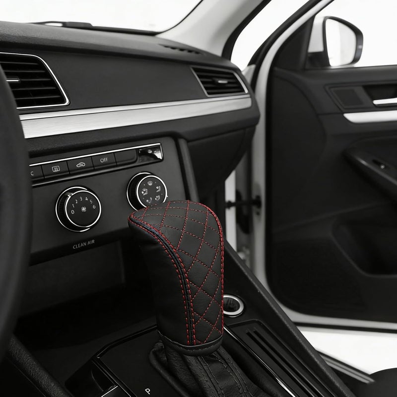 PU Leather Gear Shift Knob Sleeve for Cars - Universal Gear Stick Handle Protector - Dustproof Non-Slip Shift Knob Cover for Vehicle Interior Black and Red - Image 5