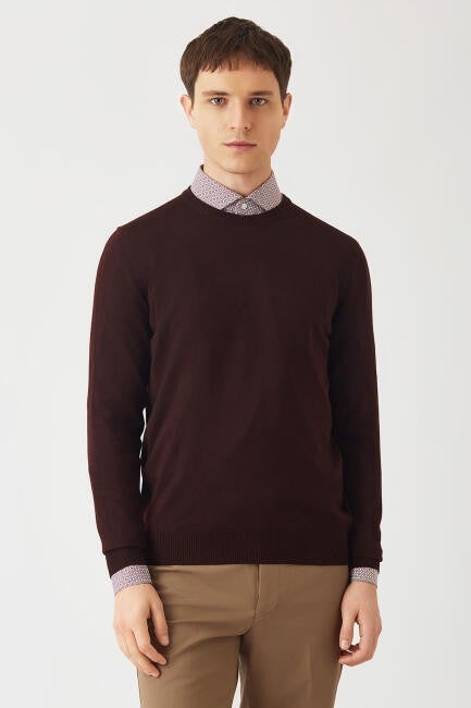 Bisse Men's Crew Neck Knitwear Claret Red TR22K22200_D25  - Image 3