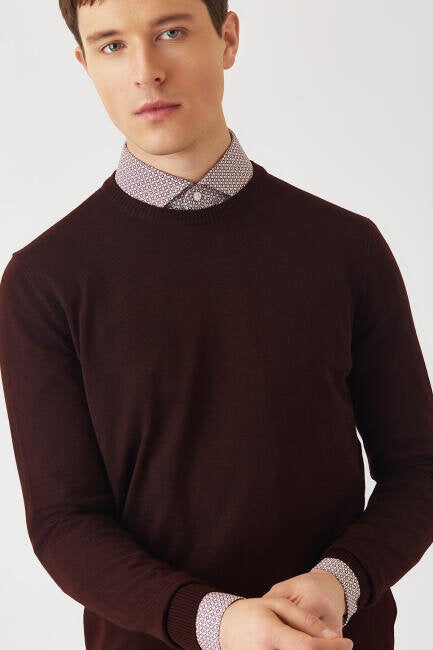 Bisse Men's Crew Neck Knitwear Claret Red TR22K22200_D25  - Image 4