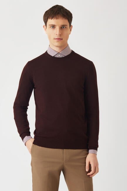 Bisse Men's Crew Neck Knitwear Claret Red TR22K22200_D25  - Image 1