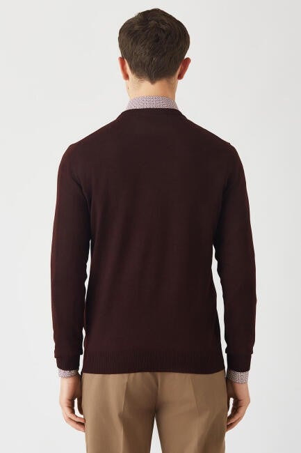 Bisse Men's Crew Neck Knitwear Claret Red TR22K22200_D25  - Image 2
