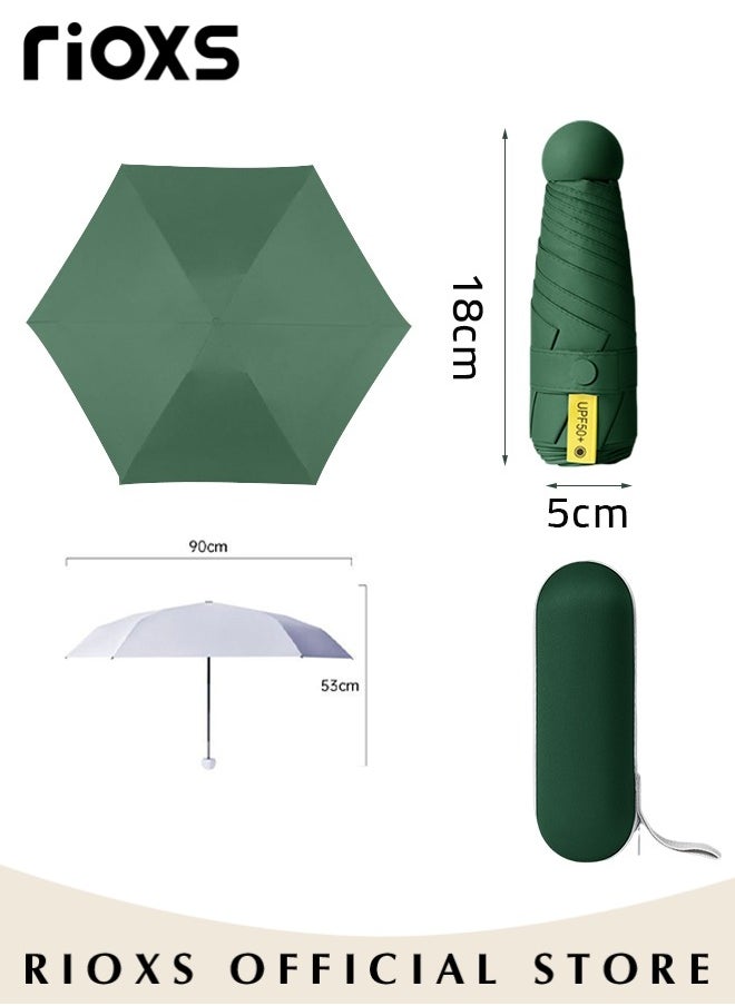 Portable Travel Umbrella with Storage Box Mini Umbrella with UPF 50+ UV Sun Protection Lightweight 6 Ribbed Compact Pocket Umbrella for Men Women Kids