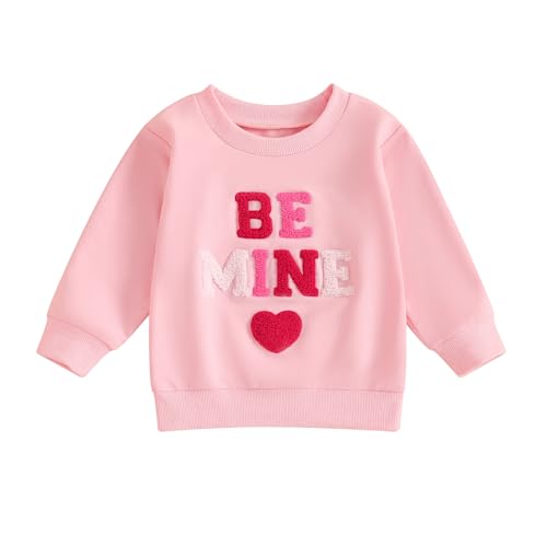Lucikamy Toddler Baby Girl Boy Valentines Day Outfit Long Sleeve Letter Print Sweatshirt Shirt Infant Spring Clothes (Pink Embroidery, 18-24 Months) - Image 1