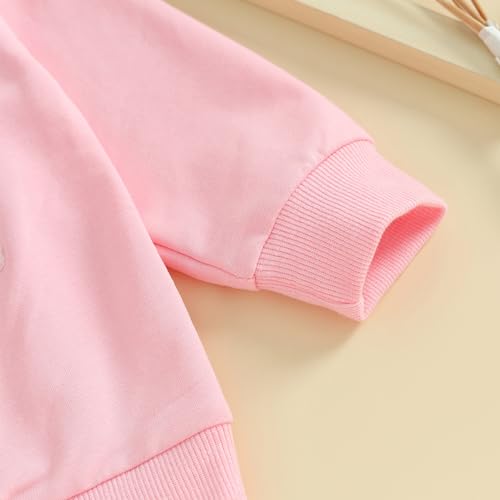 Lucikamy Toddler Baby Girl Boy Valentines Day Outfit Long Sleeve Letter Print Sweatshirt Shirt Infant Spring Clothes (Pink Embroidery, 18-24 Months) - Image 2