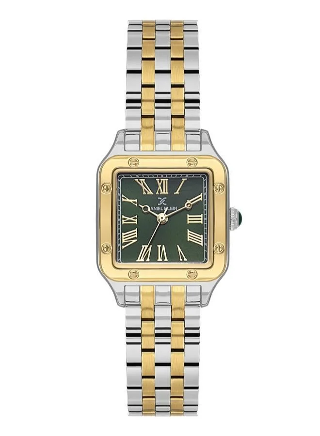 DANIEL KLEIN Women's Stainless Steel Silver and Gold Alloy Case Analog Dark Green Square Sunray Dial Japanese Quartz Premium 30 Meters Water Resistant