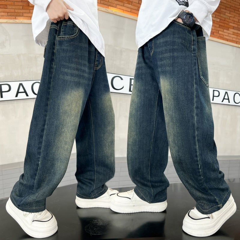 Boys' Denim Pants Large Children'S Loose Straight Pants Boys American Handsome Wide Leg Pants - Image 5