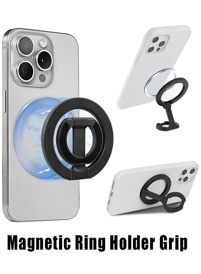 Smartphone holder with a magnetic ring for MagSafe Dual-Side Magnetic technology. It serves as a removable gym phone grip with a kickstand, compatible with iPhone 16/15/14/13/12  series and magnetic car mounts  - Image 1