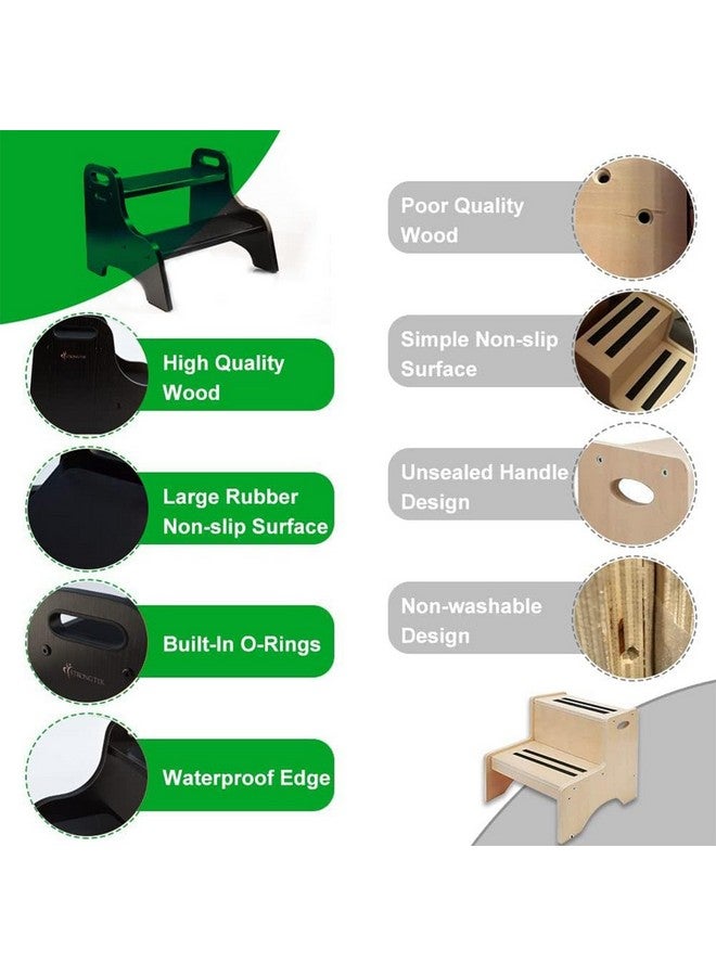 StrongTek Wood 2 Step Stool for Kids with Non-Slip Stepping Surface, Portable Handles, Skid Resistant Foot Pads, and 300 lbs. Capacity, Multipurpose Heavy-Duty Support (Espresso) - Image 2