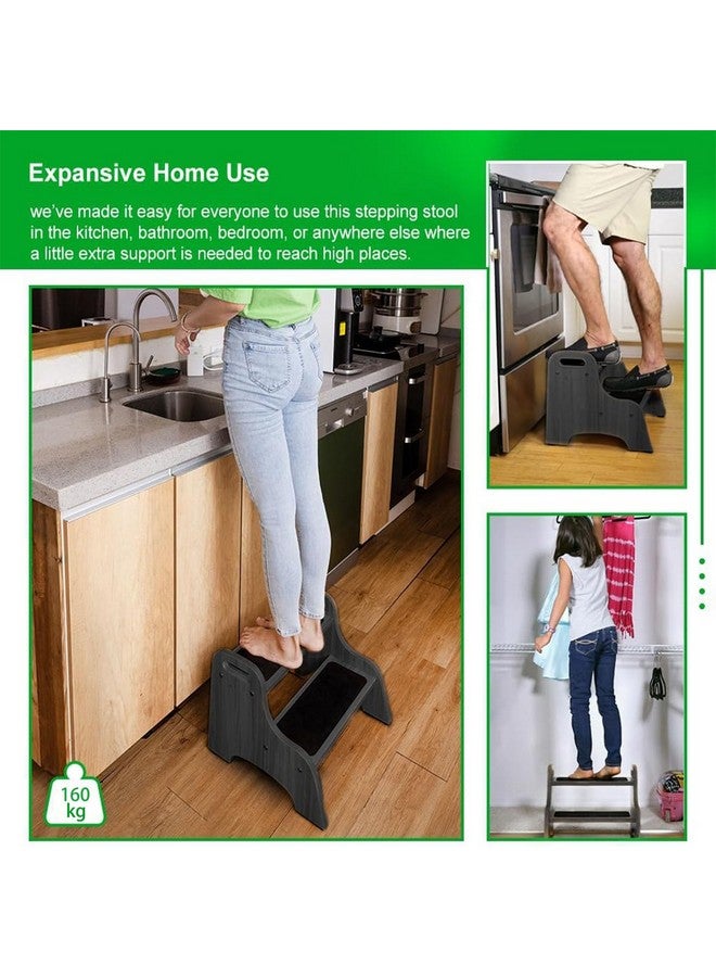 StrongTek Wood 2 Step Stool for Kids with Non-Slip Stepping Surface, Portable Handles, Skid Resistant Foot Pads, and 300 lbs. Capacity, Multipurpose Heavy-Duty Support (Espresso) - Image 3