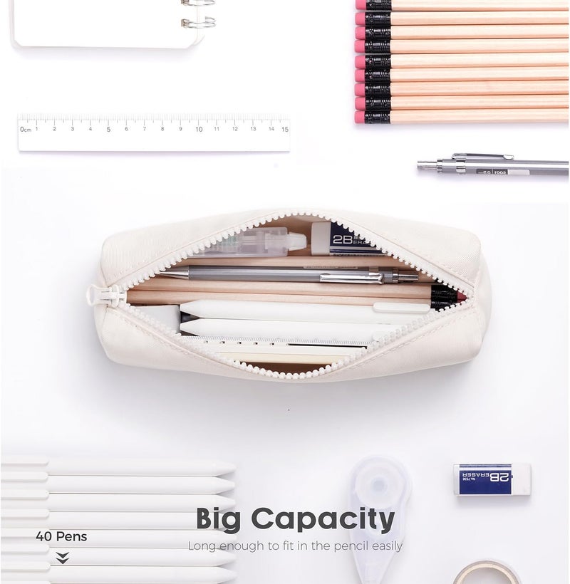 Dobmit Portable Pencil Case Organizer Big Capacity Pen Pouch - cream white - Image 2