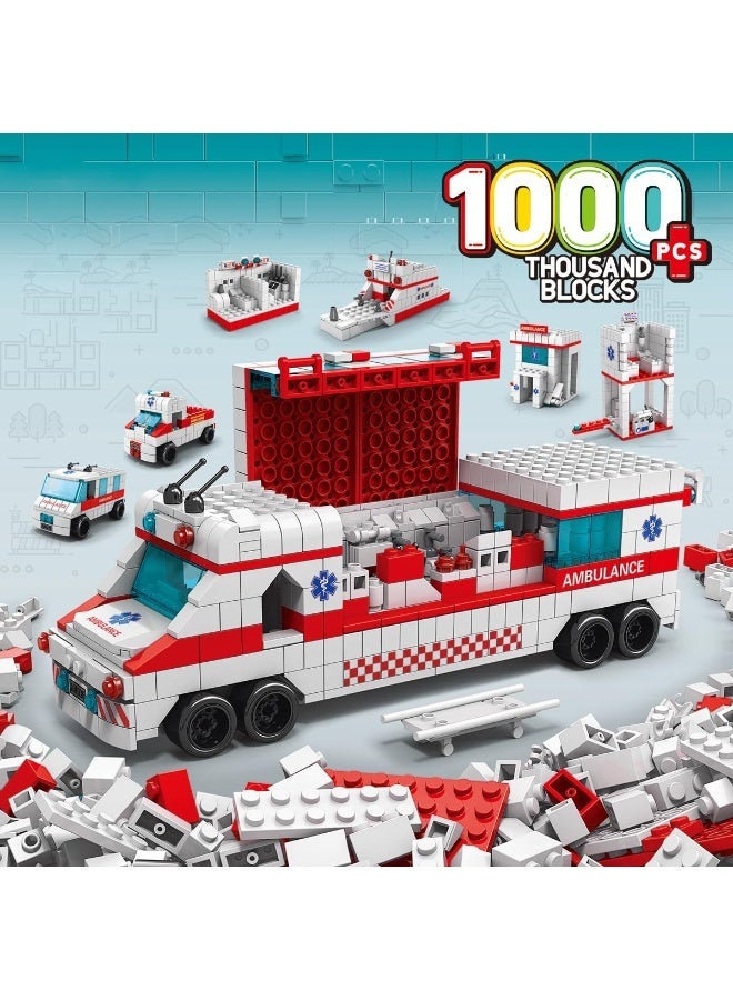 Sedra SKY LINE OCEAN 6-in-1 Ambulance Building Block Set Toys - Build Rescue Ambulances & Emergency Vehicles (1000+ Pcs) | Birthday Gift for Boys & Girls - Image 1