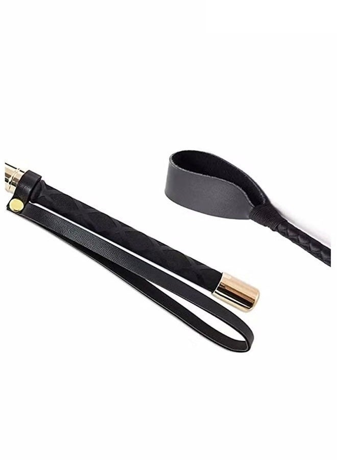 MUMO Riding Crop for Horse, Black Leather Equestrian Training Tool, 18 Inch Horse Whip with Double Slapper, Premium Quality Equestrianism Horse Riding Crop, Outdoor Training Tool (Black) - Image 4