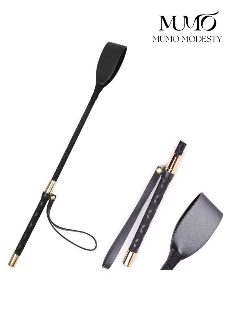 MUMO Riding Crop for Horse, Black Leather Equestrian Training Tool, 18 Inch Horse Whip with Double Slapper, Premium Quality Equestrianism Horse Riding Crop, Outdoor Training Tool (Black) - Image 1