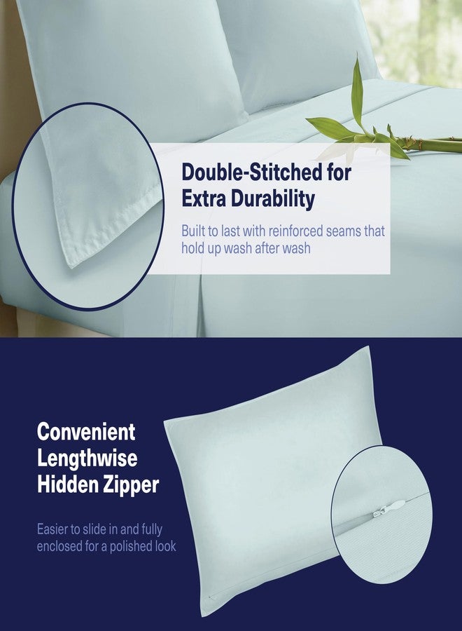 Kickoff Home Kickoff 100% Organically grown Viscose Bamboo 4-pc Bedding Sheet Set, Queen Size, Cooling & Breathable, Double Stitching, Flat & Fitted Sheets, Pillowcases Pillow Covers (Queen, Coastal Blue) - Image 5