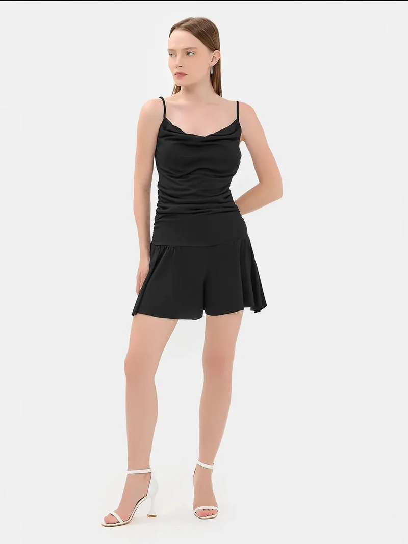 HICCUP Black Ruched Spaghetti-Strap Woven Jumpsuit for Women | Best Price UAE