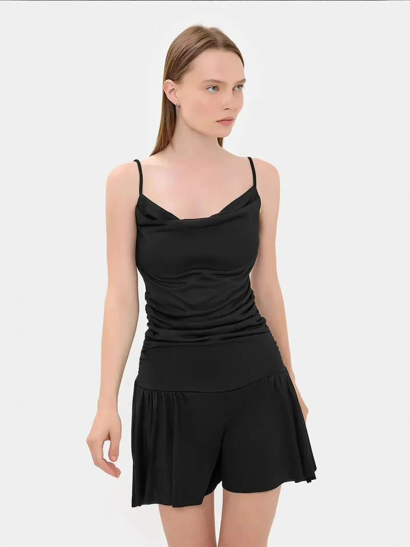 Ruched Spaghetti-Strap Woven Jumpsuit