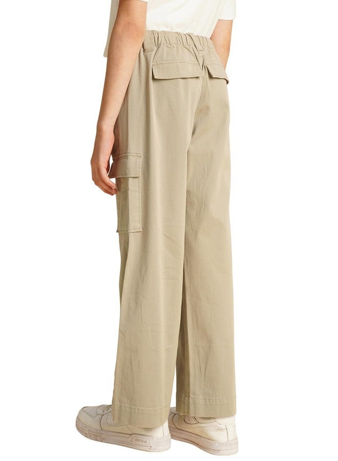 VERO MODA Girls Loose Fit Mid Rise Beige Pants - Image 3