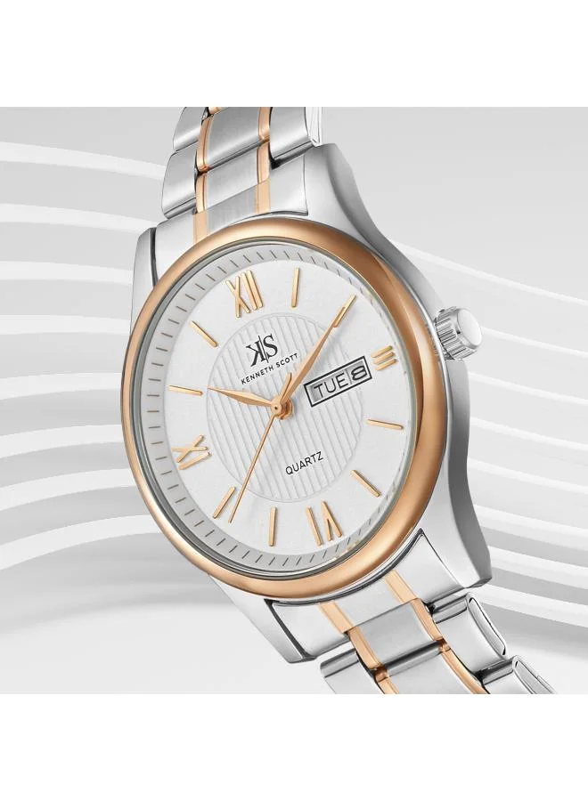 Kenneth Scott White Men's Stainless Steel Analog Watch K23029-KBKW - 38 mm for Men | Best Price UAE