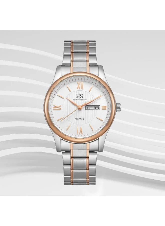 Kenneth Scott White Men's Stainless Steel Analog Watch K23029-KBKW - 38 mm for Men | Best Price UAE
