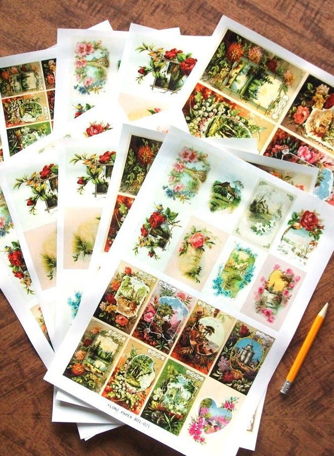 FLONZ Decoupage Paper Pack (20 Sheets 10x15cm) Spring Landscapes Garden Wildflowers Vintage Ephemera - Image 2