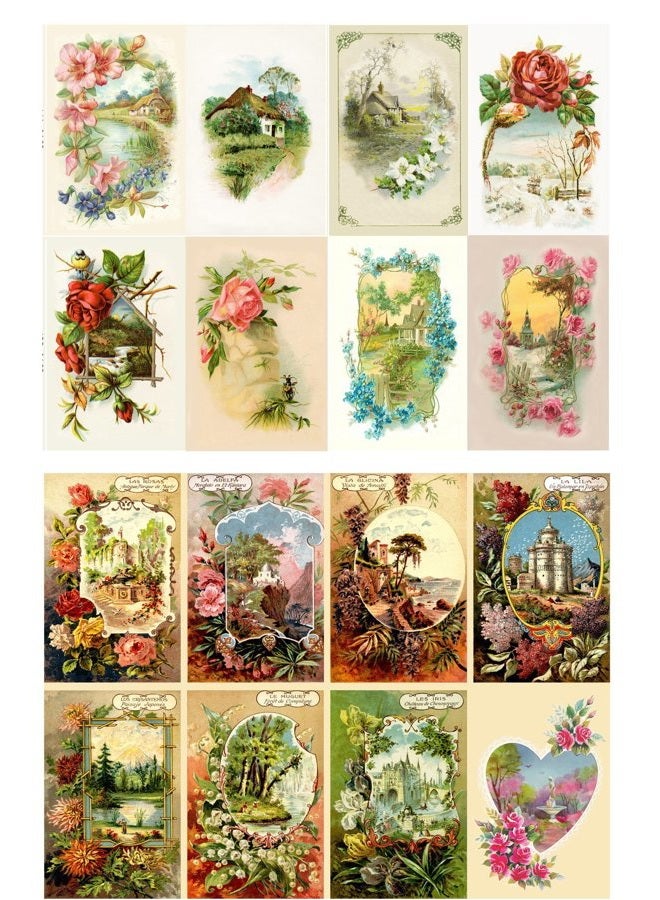 FLONZ Decoupage Paper Pack (20 Sheets 10x15cm) Spring Landscapes Garden Wildflowers Vintage Ephemera - Image 1