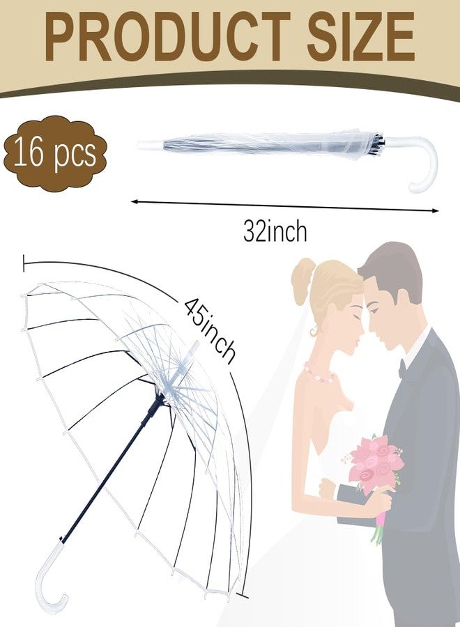 Kvittra 16 Pack Clear Wedding Umbrellas, Bulk Transparent Auto Open Stick Umbrellas, Waterproof Large Canopy Umbrella with White J Hook Handle for Wedding Bride Groom Photography Golf Outdoor - Image 2