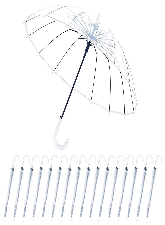 Kvittra 16 Pack Clear Wedding Umbrellas, Bulk Transparent Auto Open Stick Umbrellas, Waterproof Large Canopy Umbrella with White J Hook Handle for Wedding Bride Groom Photography Golf Outdoor - Image 1