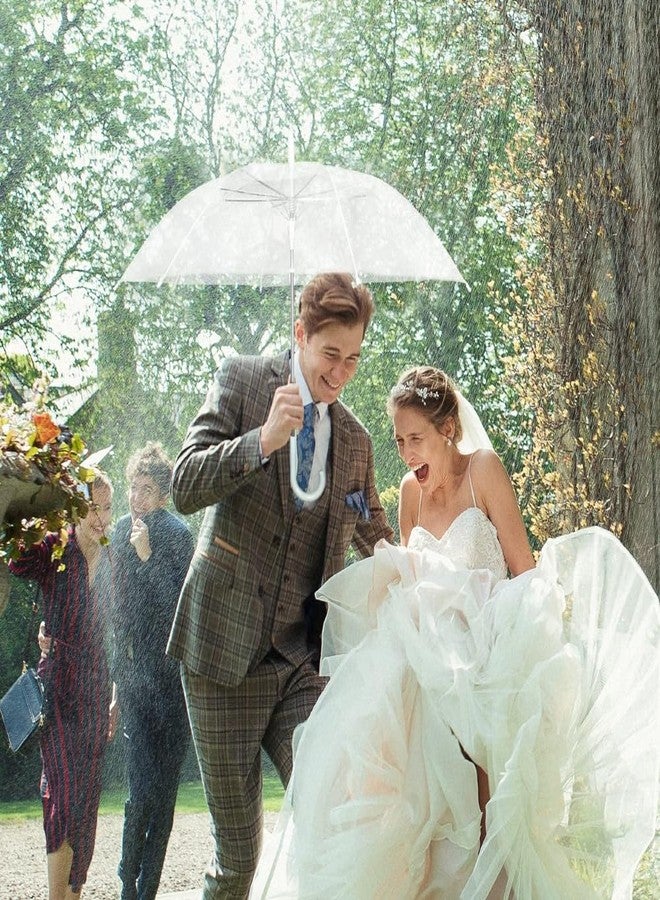 Kvittra 16 Pack Clear Wedding Umbrellas, Bulk Transparent Auto Open Stick Umbrellas, Waterproof Large Canopy Umbrella with White J Hook Handle for Wedding Bride Groom Photography Golf Outdoor - Image 3