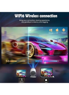 ABJ HY 300 Pro Ultra-Bright Mini Projector – Portable with 200 ANSI Lumens, 2.4/5G WiFi, Bluetooth 5.2, Auto Keystone Correction – Up to 150'' Screen, 180° Flip, Android 11.0, Modern Round Design, HDMI & USB Compatible with iOS, Android, Laptops, TV Sticks, PS5, and Many More Devices.  - Image 5